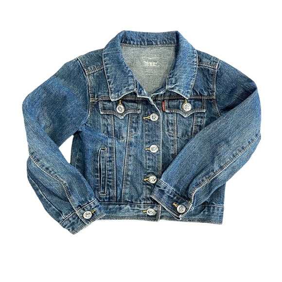 Levi's Jean Jacket Girl's Size 6X Blue Denim Cotton Trucker Plastic Button Cute - Picture 1 of 13